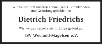 Traueranzeige von Dietrich Friedrichs von KRZ