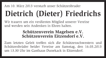 Traueranzeige von Dietrich Friedrichs von KRZ