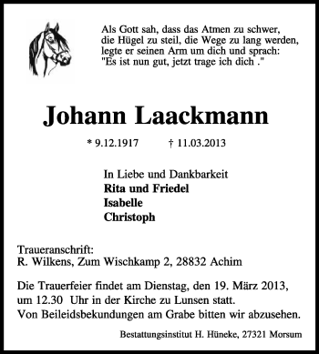 Traueranzeige von Joahnn Laackmann von KRZ