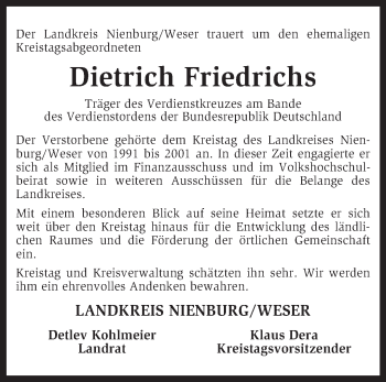 Traueranzeige von Dietrich Friedrichs von KRZ