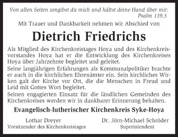 Traueranzeige von Dietrich Friedrichs von KRZ