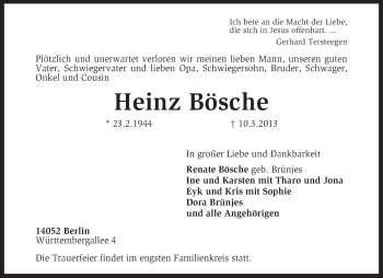 Traueranzeige von Heinz Bösche von KRZ