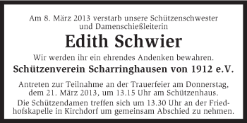 Traueranzeige von Edith Schwier von KRZ