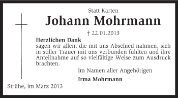 Traueranzeige von Johann Mohrmann von KRZ