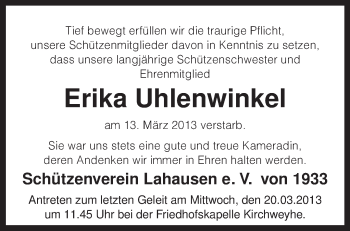 Traueranzeige von Erika Uhlenwinkel von KRZ