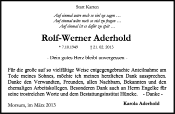 Traueranzeige von Rolf-Werner Aderhold von KRZ