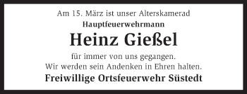 Traueranzeige von Heinz Gießel von KRZ