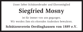 Traueranzeige von Siegfried Mosny von KRZ