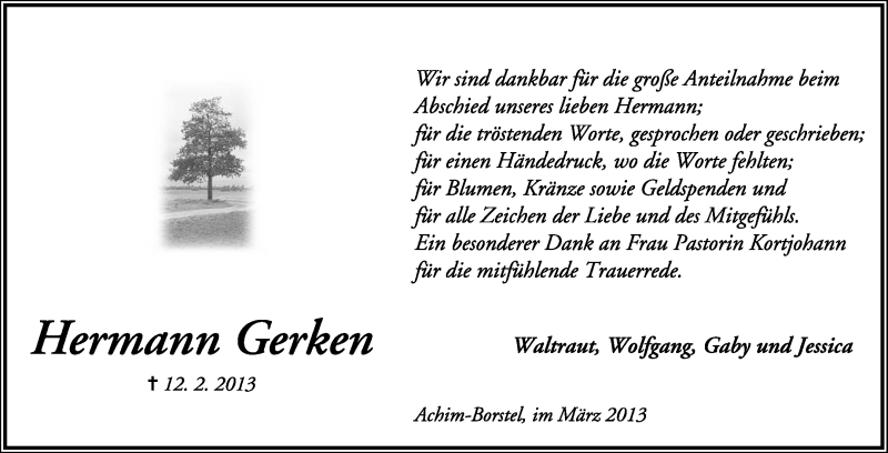  Traueranzeige für Hermann Gerken vom 23.03.2013 aus KRZ