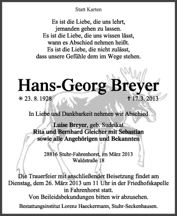 Traueranzeige von Hans-Georg Breyer von KRZ