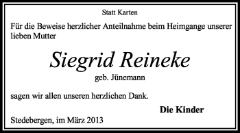 Traueranzeige von Siegrid Reineke von KRZ