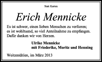 Traueranzeige von Erich Mennicke von KRZ