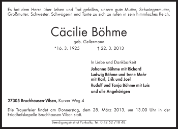 Traueranzeige von Cacilie Böhme von KRZ