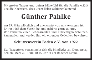 Traueranzeige von Günther Pahlke von KRZ