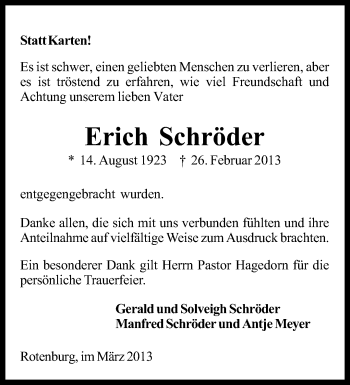 Traueranzeige von Erich Schröder von KRZ