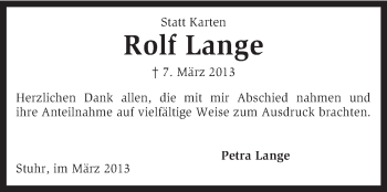 Traueranzeige von Rolf Lange von KRZ