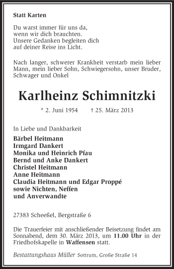 Traueranzeige von Karlheinz Schimnitzki von KRZ