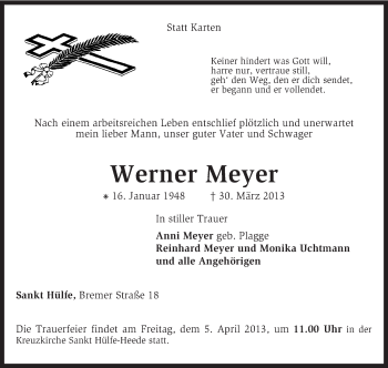 Traueranzeige von Werner Meyer von KRZ