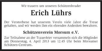 Traueranzeige von Erich Lührs von KRZ