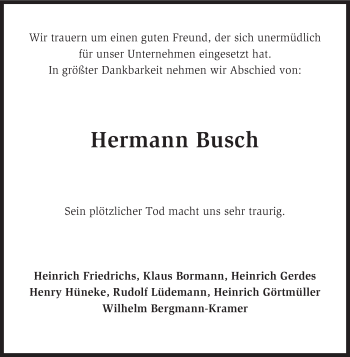 Traueranzeige von Hermann Busch von KRZ