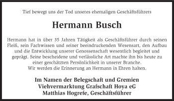 Traueranzeige von Hermann Busch von KRZ