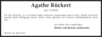 Traueranzeige von Agathe Rückert von KRZ