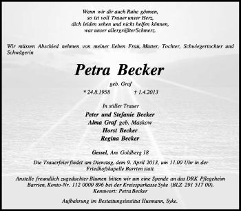 Traueranzeige von Petra Becker von KRZ