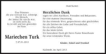 Traueranzeige von Mariechen Turk von KRZ