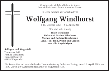 Traueranzeige von Wolfgang Windhorst von KRZ