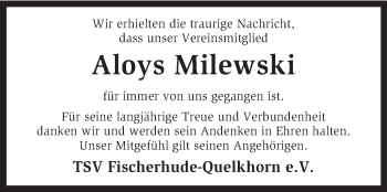 Traueranzeige von Aloys Milewski von KRZ