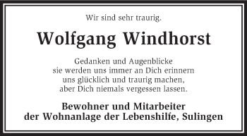 Traueranzeige von Wolfgang Windhorst von KRZ