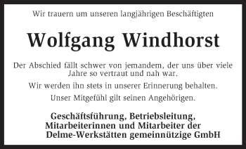 Traueranzeige von Wolfgang Windhorst von KRZ