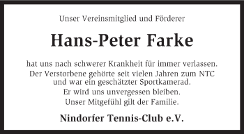 Traueranzeige von Hans-Peter Farke von KRZ