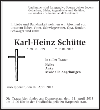 Traueranzeige von Karl-Heinz Schütte von KRZ