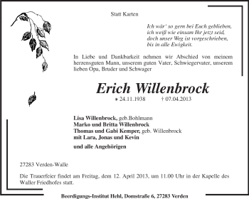 Traueranzeige von Erich Willenbrock von KRZ