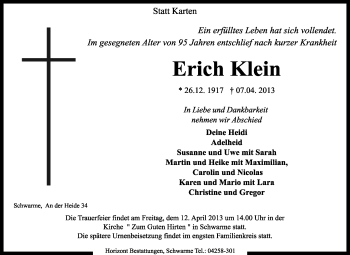 Traueranzeige von Erich Klein von KRZ