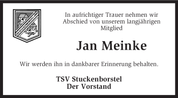 Traueranzeige von Jan Meinke von KRZ