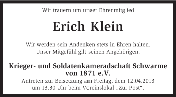 Traueranzeige von Erich Klein von KRZ