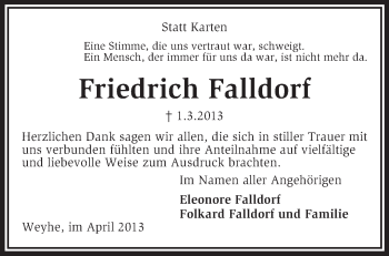 Traueranzeige von Friedrich Falldorf von KRZ