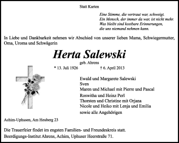 Traueranzeige von Herta Salewski von KRZ