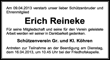 Traueranzeige von Erich Reineke von KRZ