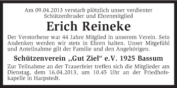 Traueranzeige von Erich Reineke von KRZ