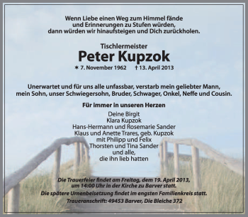 Traueranzeige von Peter Kupzok von KRZ