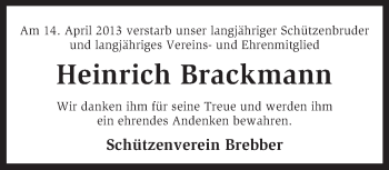 Traueranzeige von Heinrich Brackmann von KRZ