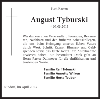 Traueranzeige von August Tyburski von KRZ