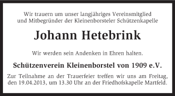 Traueranzeige von Johann Hetebrink von KRZ