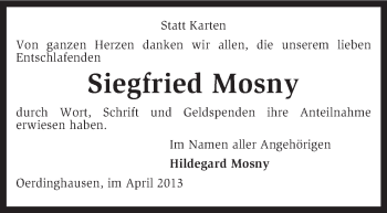 Traueranzeige von Siegfried Mosny von KRZ