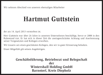 Traueranzeige von Hartmut Guttstein von KRZ