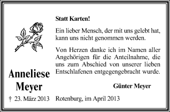 Traueranzeige von Anneliese Meyer von KRZ