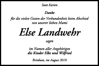 Traueranzeige von Else Landwehr von KREISZEITUNG SYKE